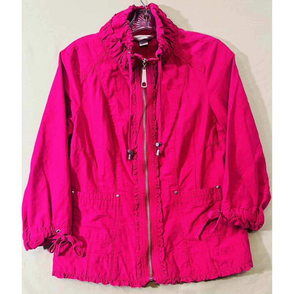 Christopher & Banks Jacket Womens S Pink Ruffle Collar Zip Pocket Lightweight